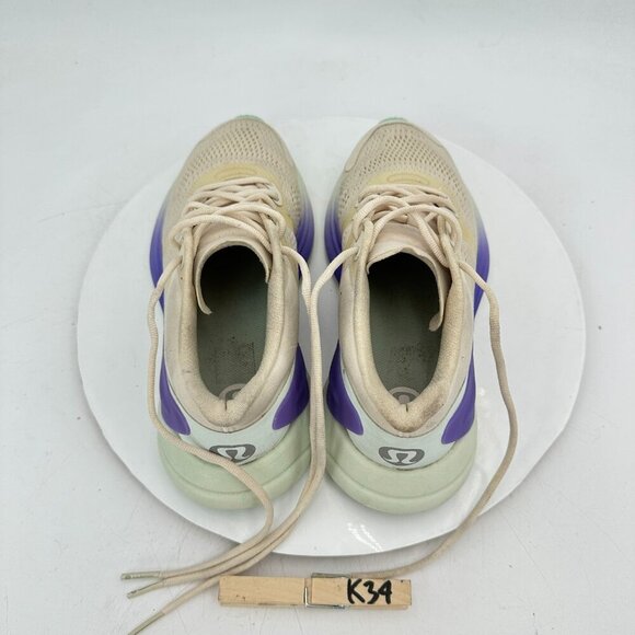 Lululemon Blissfeel Women Size 6.5 Cream Beige Purple Green Running Shoes - Picture 9 of 11